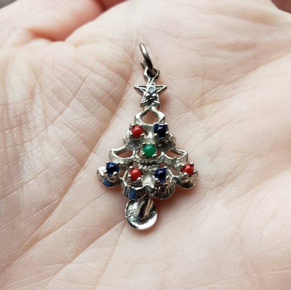 Vintage Silver Plated Christmas Tree Pendant - Picture 2 of 5